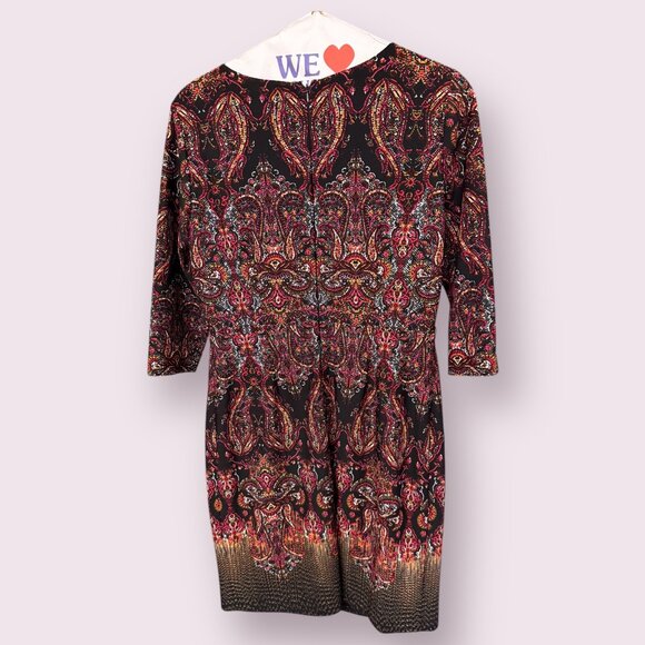 🔮 ANTONIO MELANI Cocktail Paisley Office Dress | Size 10 | Black/Coral 🔮 - Picture 3 of 3